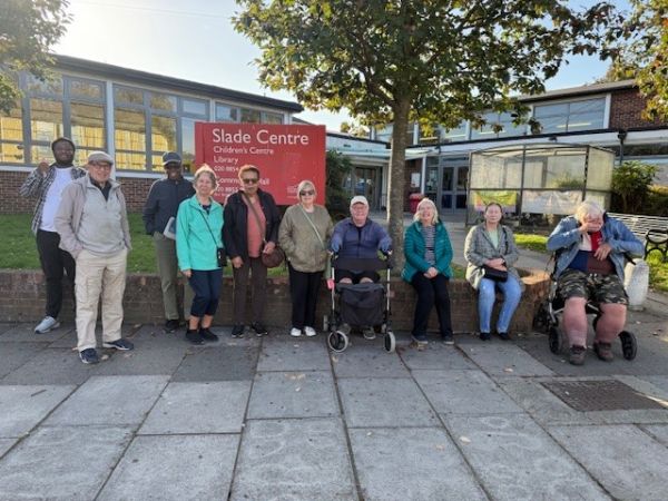 walking group by the Slade Library